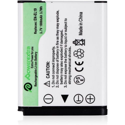  Powerextra 2 x EN-EL19 Batteries Compatible with Nikon Coolpix W150 S32 S100 S2800 S3200 S3300 S3500 S3600 S4100 S4200 S4300 S5200 S5300 S6500 S6600 S6800 S6900 S7000 as Sony NP-BJ