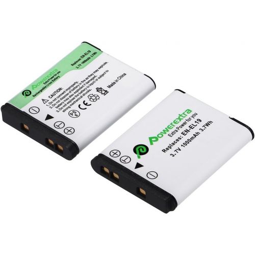  Powerextra 2 x EN-EL19 Batteries Compatible with Nikon Coolpix W150 S32 S100 S2800 S3200 S3300 S3500 S3600 S4100 S4200 S4300 S5200 S5300 S6500 S6600 S6800 S6900 S7000 as Sony NP-BJ