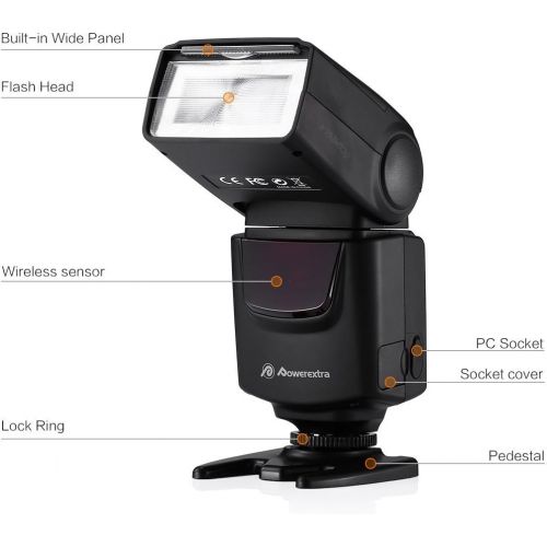  Powerextra Professional DF-400 Speedlite Camera Flash for Canon Nikon Pentax Samsung Fujifilm Olympus Panasonic Sigma Minolta Leica Ricoh DSLR Cameras and Digital Cameras with Sing