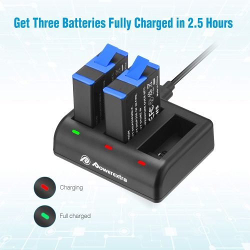  Powerextra 2X Batteries with Triple Charger Compatible with GoPro Hero 9 GoPro Hero 10 Black (1900mAh x2)