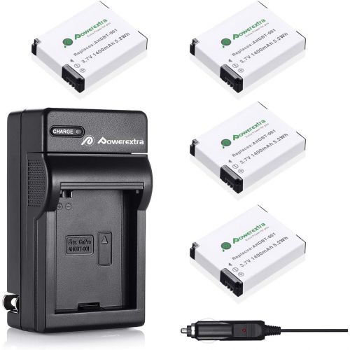  Powerextra 4 x 1400mAh Battery & Charger Work with GoPro HD HERO2, GoPro Original HD Hero (2010 Model) and GoPro AHDBT-001, AHDBT-002 (Free Car Charger Available)