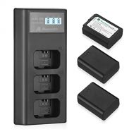 Powerextra NP-FW50 Rechargeable Battery Charger Set for Sony A6000 A6500 A6300 A7 A7II A7SII A7S A7S2 A7R A7R2 A7RII A55 A510 RX10 RX10II (3 Pack Batteries and 3 Channel Charger LC