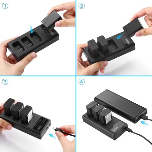  Powerextra NP-FW50 Rechargeable Battery Charger Set for Sony A6000 A6500 A6300 A7 A7II A7SII A7S A7S2 A7R A7R2 A7RII A55 A510 RX10 RX10II (3 Pack Batteries and 3 Channel Charger LC