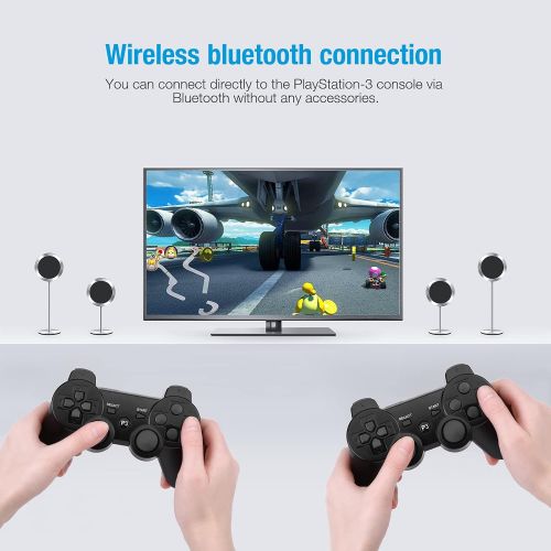  Powerextra Wireless Controller Compatible with PS-3, 2 Pack High Performance Gaming Controller with Upgraded Joystick for Play-Station 3 (Black)