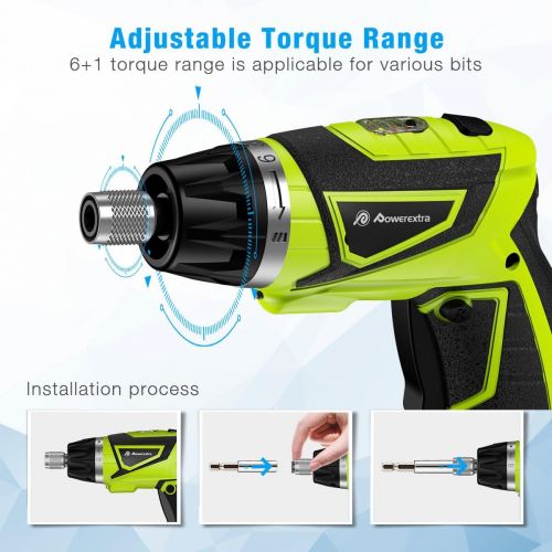  [아마존베스트]Powerextra Cordless Rechargeable Screwdriver 3.6-Volt 2000mAh Li-ion MAX Torque 6N.m Screw Power Gun with 6+1 Torque,30pcs Driver Bits,USB Charging Cable,Wine Opener