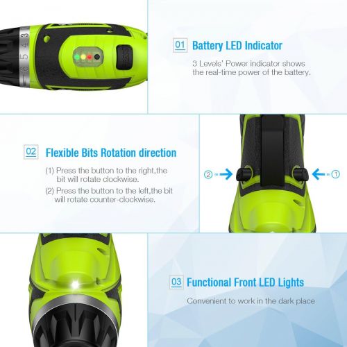  [아마존베스트]Powerextra Cordless Rechargeable Screwdriver 3.6-Volt 2000mAh Li-ion MAX Torque 6N.m Screw Power Gun with 6+1 Torque,30pcs Driver Bits,USB Charging Cable,Wine Opener