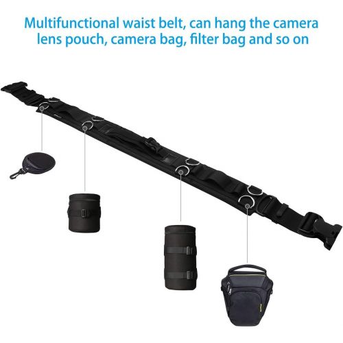  Powerextra Utility Outdoor Photography Adjustable Waist Strap Belt with D-Rings for?Hanging Tripod Camera Case Lens Case Flash Case SD Card Pouch and Other Photography Accessories