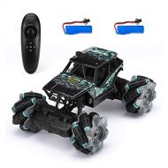 Powerextra Remote Control Car, 2.4Ghz 4WD Double Sided Rotating 360° Flips Rc Stunt Car, 1:18 Off Road Monster Truck, All Terrain Hobby Vehicle with 2 Batteries for 40 Min Play, Gi