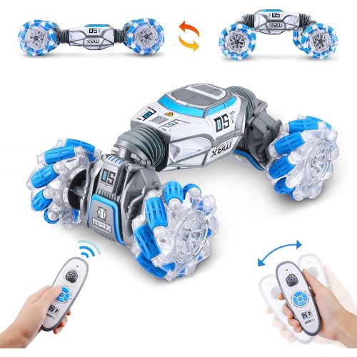  Powerextra Remote Control Car, 4WD Double Sided Gesture Sensor RC Stunt Car, 360 Flips and Spins, Dog Walking, Follow Path Mode, Deformable Electric All Terrain Car with Two Batter