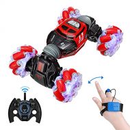 Powerextra Remote Control Car, 4WD 2.4GHz Rc Stunt Car, Watch Gesture Sensor Car, Double Sided Rotating Off Road Vehicle 360° Flips with 2 Batteries, Toy Cars for Boys & Girls Birt