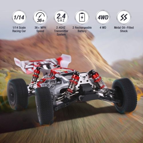  Powerextra Remote Control Car, 1:14 Scale 60+ KMH High Speed RC Cars, 4WD 2.4GHz Off Road Trucks Toys, All Terrain Vehicle Car Gifts with 2 Batteries for Kids & Adults