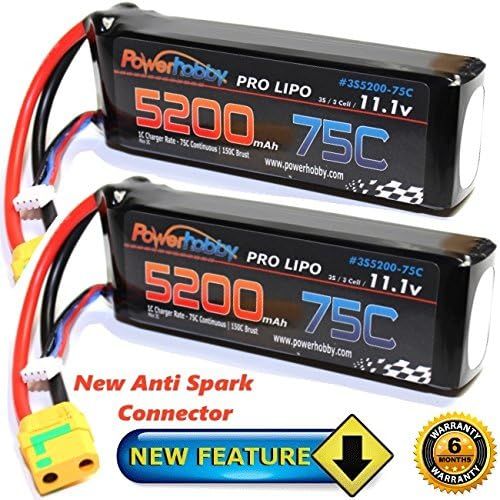  Hobbypower PowerHobby 3S 11.1V 5200mAh 75C Lipo Battery 2 Pack w XT90 Connector (2) Fits : Arrma Kraton Nero Tyhpon Senton Tailon OUTCAST FAZON