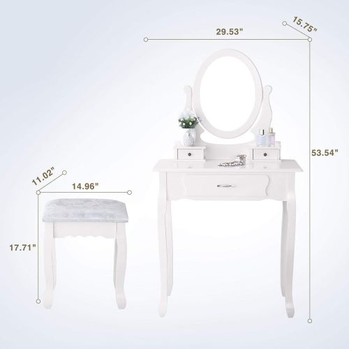  Powermarket Vanity Table Set,Make-up Dressing Table with Oval Mirror/ 3 Drawers,Bedroom Vanity/Stool Furniture White