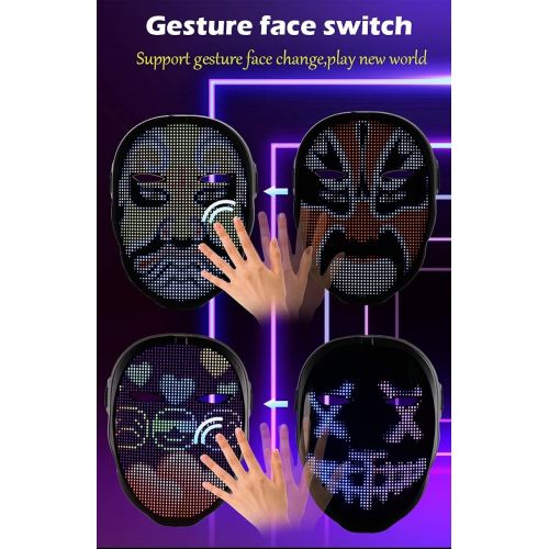 할로윈 용품Poyoelf Led Face Mask with Bluetooth App,Luminous Shining Light up Mask for Costume Cosplay Halloween Christmas Party Masquerade Mask