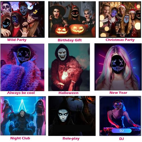  할로윈 용품Poyoelf Led Face Mask with Bluetooth App,Luminous Shining Light up Mask for Costume Cosplay Halloween Christmas Party Masquerade Mask