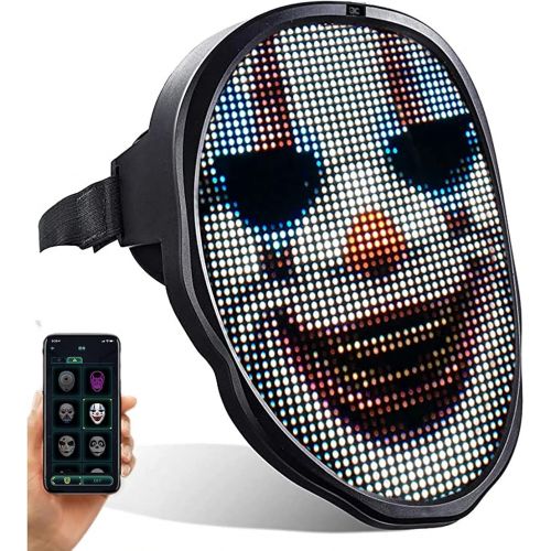  할로윈 용품Poyoelf Led Face Mask with Bluetooth App,Luminous Shining Light up Mask for Costume Cosplay Halloween Christmas Party Masquerade Mask