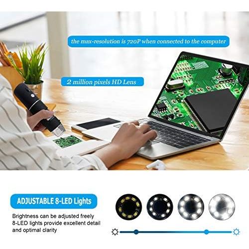  [아마존베스트]Prabensei WiFi USB Microscope, Handheld Microscope with 8 LEDs & Metal Stand 50 to 1000X Magnification Zoom Mini Endoscope Compatible with iPhone iPad Mac Windows Android for Child Students