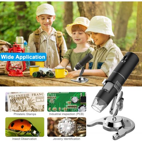  [아마존베스트]Prabensei WiFi USB Microscope, Handheld Microscope with 8 LEDs & Metal Stand 50 to 1000X Magnification Zoom Mini Endoscope Compatible with iPhone iPad Mac Windows Android for Child Students