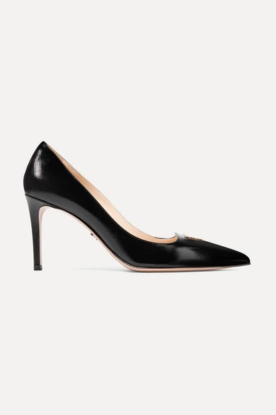 Prada Logo-appliqued textured-leather pumps