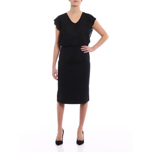 프라다 Prada Stretch poplin A-line black skirt