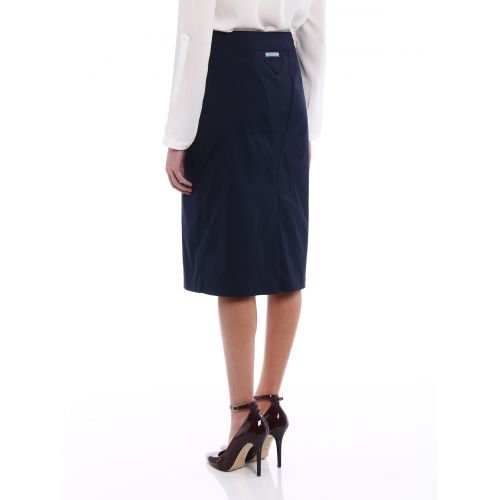 프라다 Prada Stretch poplin A-line blue skirt