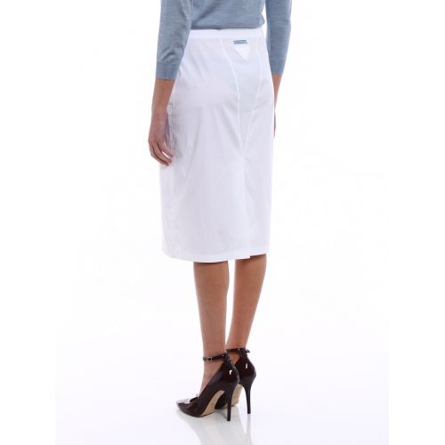 프라다 Prada Stretch poplin A-line white skirt