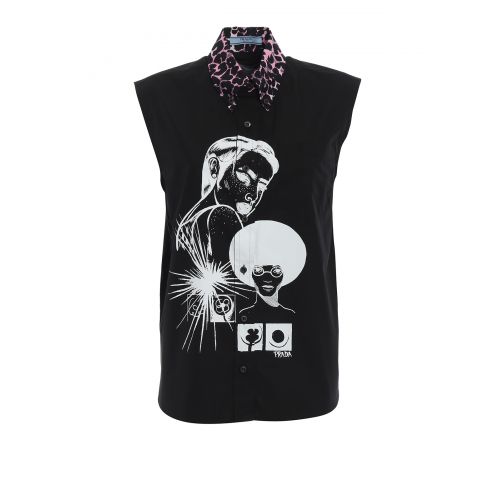 프라다 Prada Eva print sleeveless cotton shirt