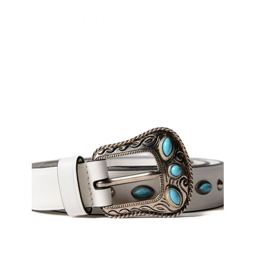 프라다 Prada Leather belt with turquoise stones