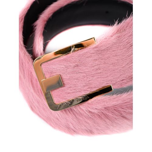 프라다 Prada Calf hair belt with logo buckle
