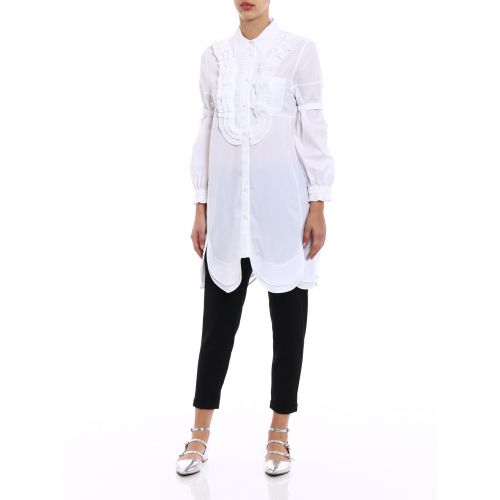 프라다 Prada Poplin compact white long shirt