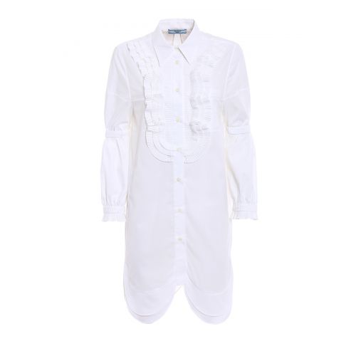 프라다 Prada Poplin compact white long shirt