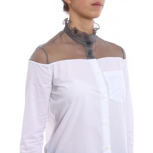 프라다 Prada Sheer organza panel cotton shirt