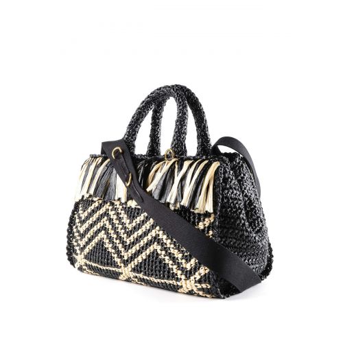 프라다 Prada Fringed bicolour raffia bowling bag