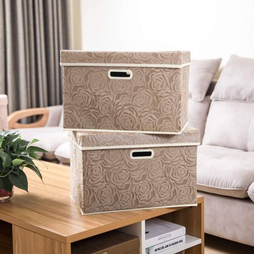  Prandom Large Foldable Storage Bins with Lids [3-Pack] Fabric Decorative Storage Box Cubes Organizer Containers Baskets with Cover Handles Removable Divider for Home Bedroom Closet Nursery