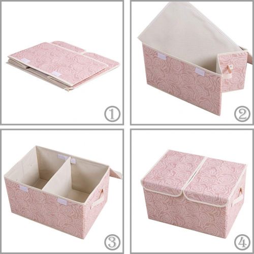  Prandom Large Foldable Storage Bins with Lids [3-Pack] Fabric Decorative Storage Box Cubes Organizer Containers Baskets with Cover Handles Removable Divider for Home Bedroom Closet Nursery