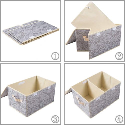  Prandom Large Foldable Storage Bins with Lids [3-Pack] Fabric Decorative Storage Box Cubes Organizer Containers Baskets with Cover Handles Removable Divider for Home Bedroom Closet Nursery