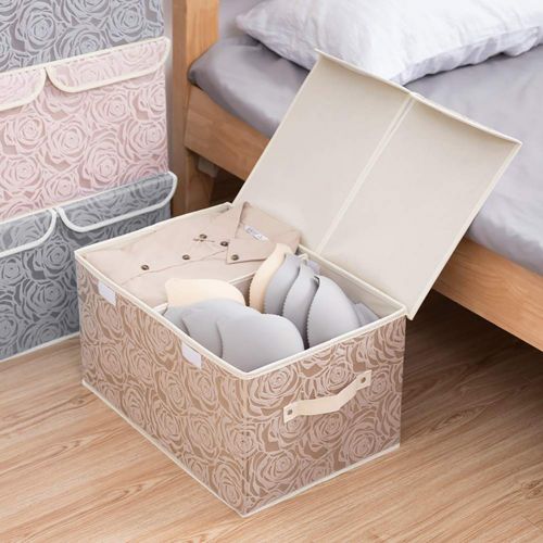  Prandom Large Foldable Storage Bins with Lids [3-Pack] Fabric Decorative Storage Box Cubes Organizer Containers Baskets with Cover Handles Removable Divider for Home Bedroom Closet Nursery