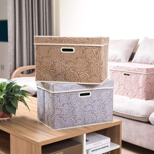  Prandom Large Foldable Storage Bins with Lids [3-Pack] Fabric Decorative Storage Box Cubes Organizer Containers Baskets with Cover Handles Removable Divider for Home Bedroom Closet Nursery