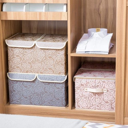  Prandom Large Foldable Storage Bins with Lids [3-Pack] Fabric Decorative Storage Box Cubes Organizer Containers Baskets with Cover Handles Removable Divider for Home Bedroom Closet Nursery