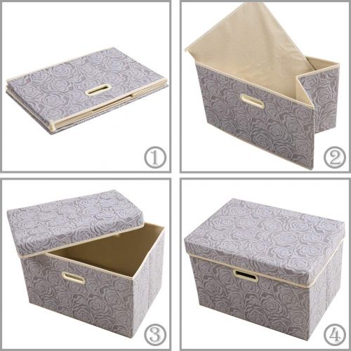  Prandom Large Foldable Storage Bins with Lids [3-Pack] Fabric Decorative Storage Box Cubes Organizer Containers Baskets with Cover Handles Removable Divider for Home Bedroom Closet Nursery