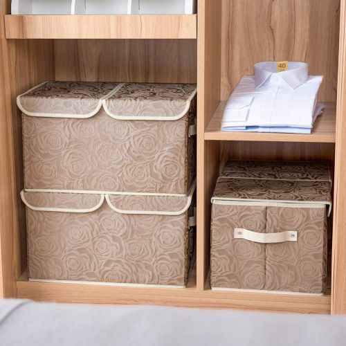  Prandom Large Foldable Storage Bins with Lids [3-Pack] Fabric Decorative Storage Box Cubes Organizer Containers Baskets with Cover Handles Removable Divider for Home Bedroom Closet Nursery