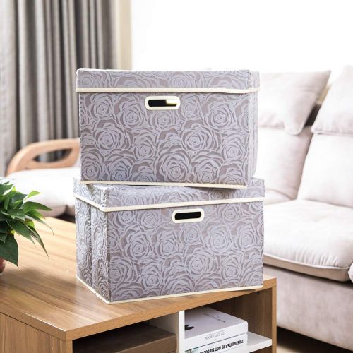  Prandom Large Foldable Storage Bins with Lids [3-Pack] Fabric Decorative Storage Box Cubes Organizer Containers Baskets with Cover Handles Removable Divider for Home Bedroom Closet Nursery