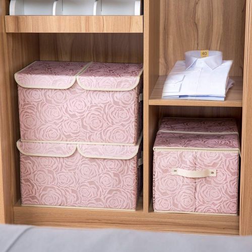  Prandom Large Foldable Storage Bins with Lids [3-Pack] Fabric Decorative Storage Box Cubes Organizer Containers Baskets with Cover Handles Removable Divider for Home Bedroom Closet Nursery