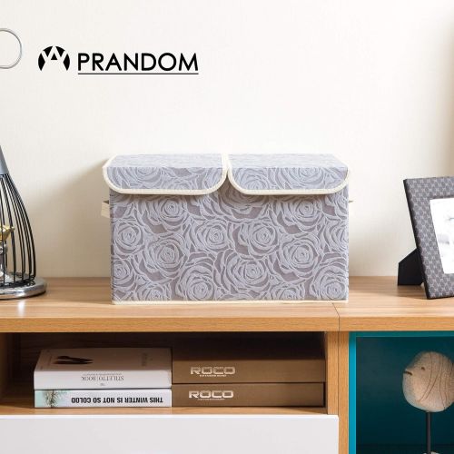  Prandom Large Foldable Storage Bins with Lids [3-Pack] Fabric Decorative Storage Box Cubes Organizer Containers Baskets with Cover Handles Removable Divider for Home Bedroom Closet Nursery