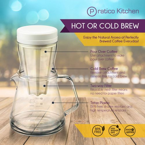  Pratico Kitchen Duet Drip Brew & Cold Brew Multipurpose Coffee Maker - Make Drip Coffee or Cold Brew