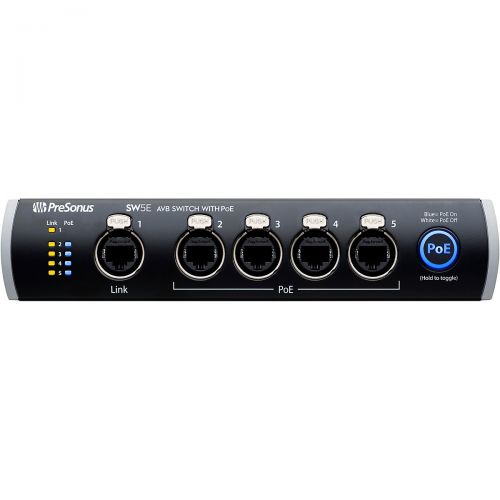  PreSonus},description:PreSonus’ SW5E AVB switch supplies five AVB ports with secure, locking XLR Ethernet jacks. This, along with its robust construction, makes the SW5E an especia