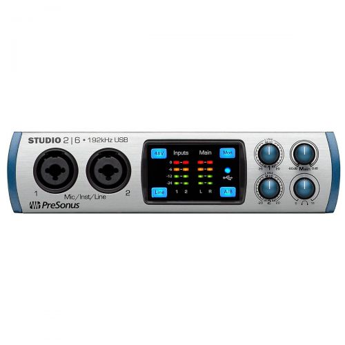  PreSonus},description:Great for podcasters, live streaming and mobile musicians, the Studio 26 2x4 USB 2.0 bus powered audioMIDI interface can record at up to 192 kHz and features