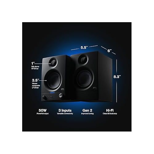  PreSonus Eris 3.5 Studio Monitors, Pair ? Powered, Active Monitor Speakers for Near Field Music Production, Desktop Computer, Hi-Fi Audio