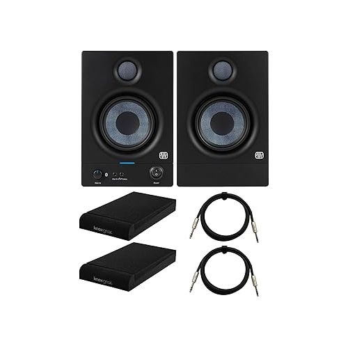  PreSonus 4.5-Inch 2-Way Active Studio Monitors Bundle with Isolation Pads for Speakers (2-Pack) and 1/4-Inch to 1/4-Inch TRS Cable (6-Feet, 2-Pack) (4 Items)