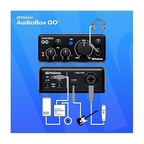  PreSonus AudioBox GO | USB-C Audio Interface for Music Production with Studio One DAW Recording Software, Music Tutorials, Sound Samples and Virtual Instruments Studio Bundle